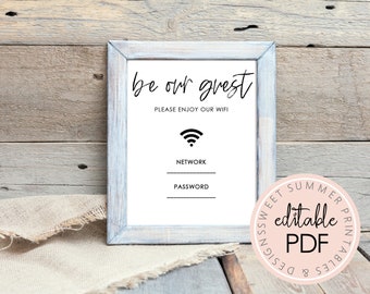 Be Our Guest WiFi Password Printable Sign, WiFi Password Sign Printable, Editable WiFi Sign, Home WiFi Password Sign, 8x10 WiFi Sign