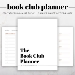 Minimalista Book Club Planner stampabile, Diario di lettura stampabile, Elenco di lettura, Recensione del libro, Registro di lettura, Recensione del libro, Lista dei desideri di lettura