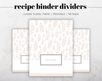 Classic Neutral Recipe Binder Dividers, Recipe Binder Printable Sections, Recipe Binder Kit, Floral Recipe Binder, Recipe Binder Gift