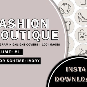 100 Fashion Boutique Hand Drawn Ivory Instagram Highlight Cover Templates, Instagram Boutique Highlight Icon, Boutique Reseller, Online Shop