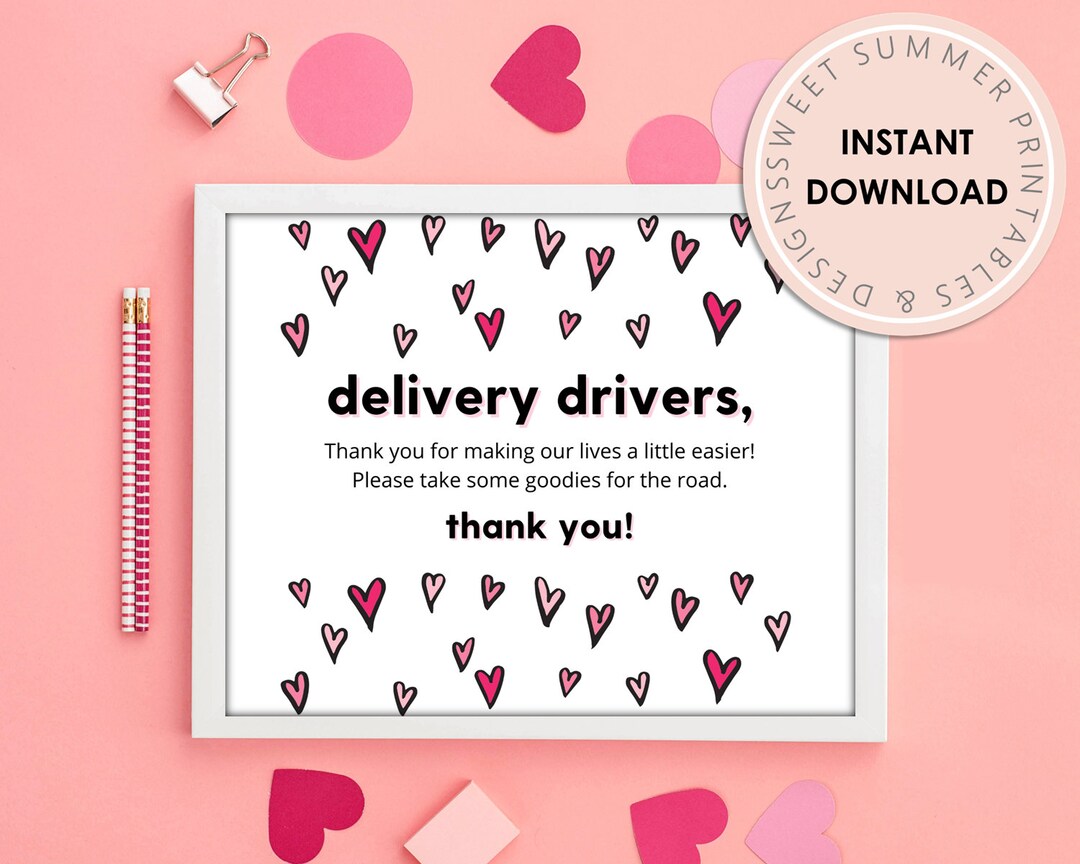 Valentine's Day Fun Hearts Delivery Drivers Sign Printable, Delivery ...