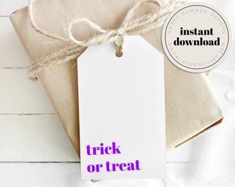 Trick or Treat Purple Halloween Tag Printable, Halloween Treat Tag, Simmer Potpourri Tag, Fall Gift Tag Printable, Halloween Favor