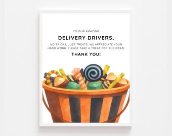 Halloween Candy Bucket Delivery Driver Drinks Snack Sign Printable | Thank You Delivery Drivers Sign | Porch Snack Station Sign