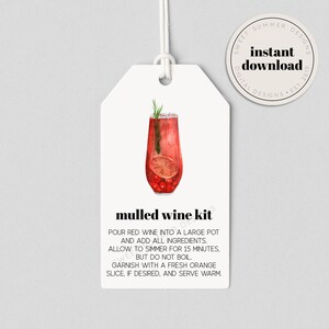 Kit de vinho quente com etiqueta de raminho para impressão, instruções de vinho quente, etiqueta de potpourri simmer, etiqueta de potpourri de Natal, presente de Natal para impressão