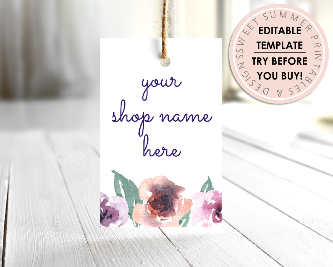 Purple Floral Clothing Tag Printable Template, Clothing Tag Editable ...