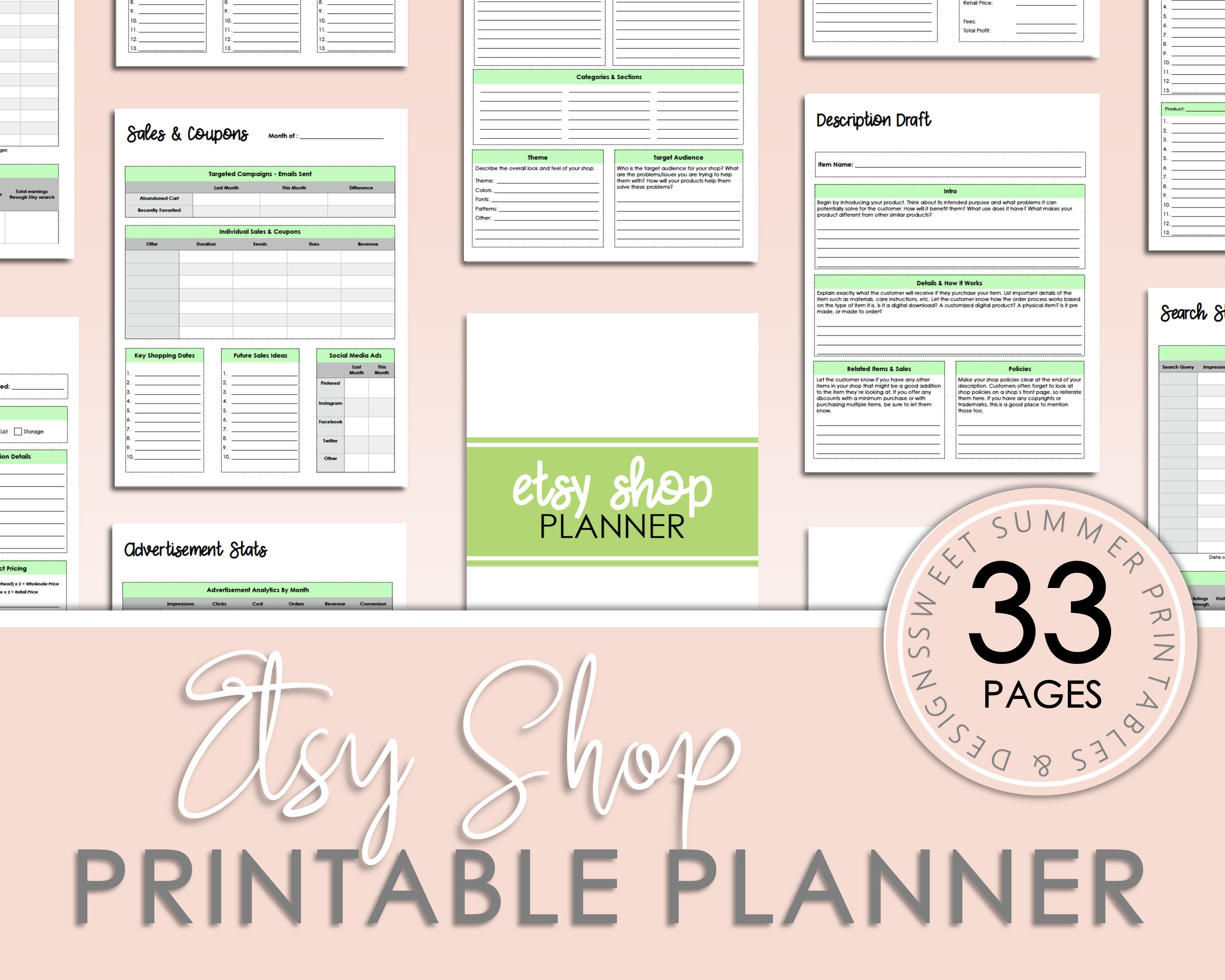Etsy Shop Planner Printable Etsy Seller Planner Online Shop Etsy