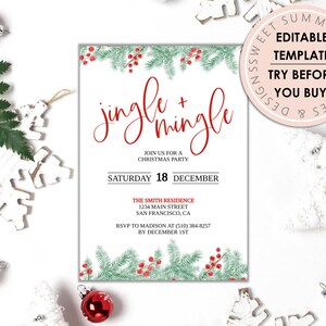 Jingle & Mingle Holly druckbare Weihnachtseinladung, Weihnachtseinladung, Happy Hour Invite, Holiday Party Invite, Ladies Night Party