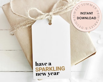 Gold Glitter Have A Sparkling New Year Tag Printable, New Year Tag, Champagne Tag, Christmas Gift Tag Printable, New Years Eve Treat