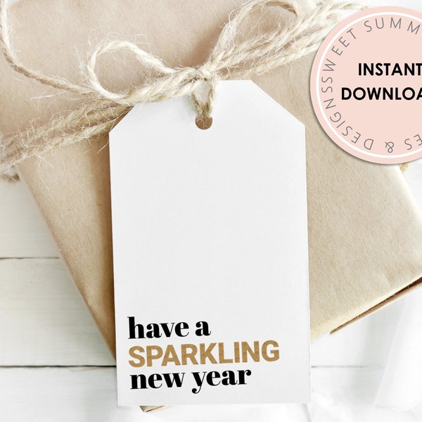 Gold Glitter Have A Sparkling New Year Tag Printable, New Year Tag, Champagne Tag, Christmas Gift Tag Printable, New Years Eve Treat