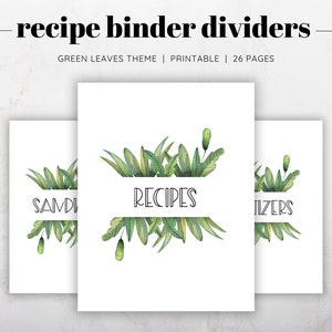 Divisori per raccoglitori di ricette stampabili, Divisori per raccoglitori di ricette per erba verde, Kit raccoglitore per ricette verdi stampabili, Inserti per libri di ricette