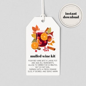 Mulled Wine Kit Fall Tag Printable, Mulled Wine Instructions, Simmer Potpourri Tag, Christmas Potpourri Tag, Christmas Gift Printable