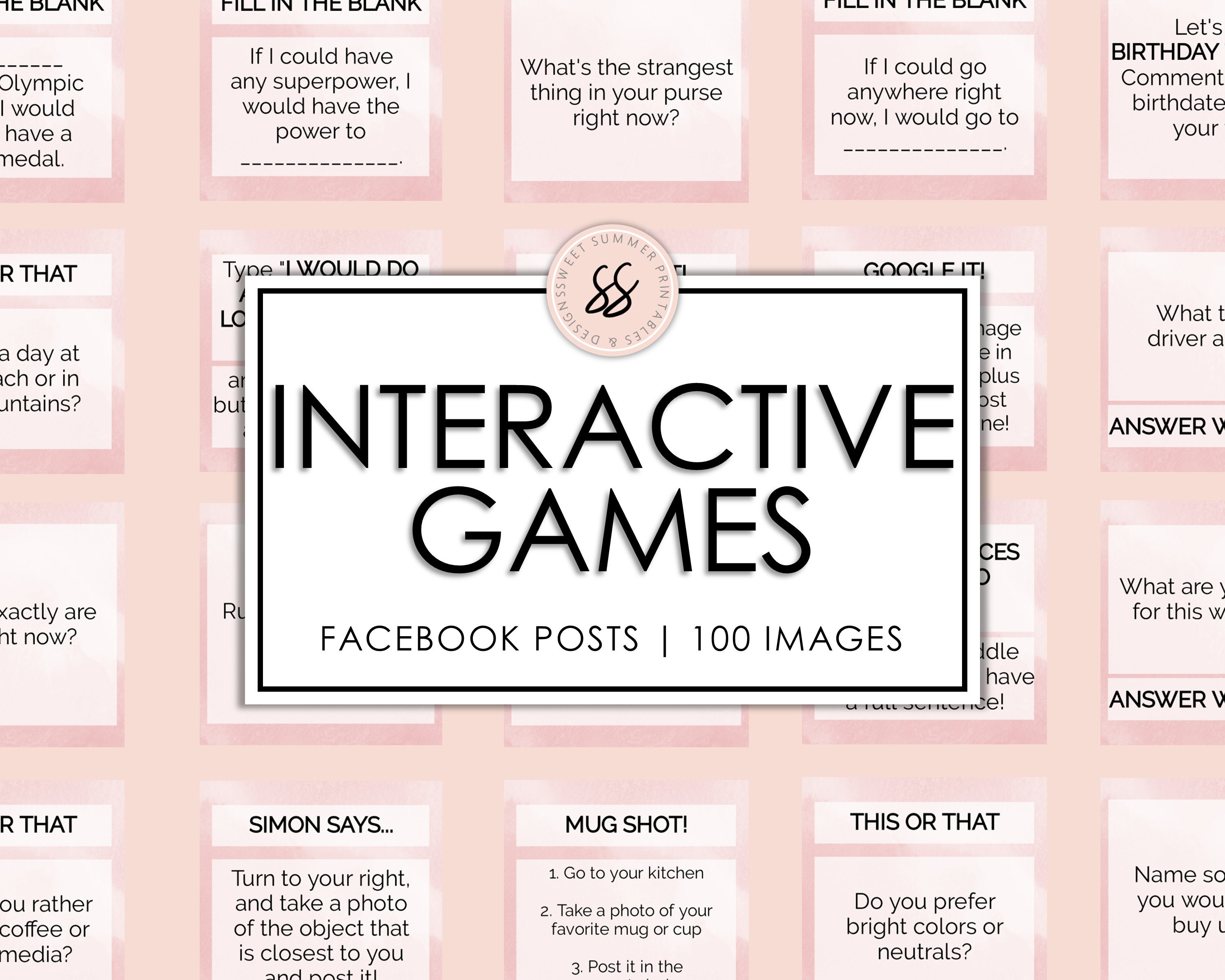 100 Blush Facebook Games Interactive Posts Social Media Etsy