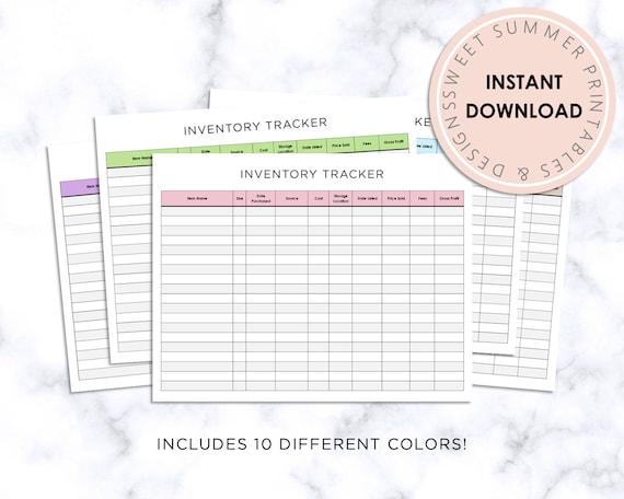 Inventory Sheets Printable Different Colors Spreadsheet Template Page