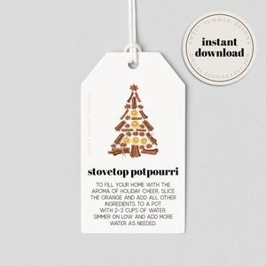 Cinnamon Tree Stovetop Potpourri Tag Printable, Simmer Potpourri Tag, Christmas Potpourri Tag, Christmas Gift Tag Printable