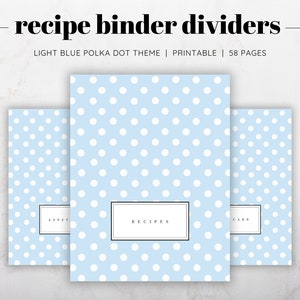 Light Blue Polka Dots Recipe Binder Dividers, Recipe Binder Printable Sections, Recipe Binder Kit, Floral Recipe Binder, Recipe Binder Gift