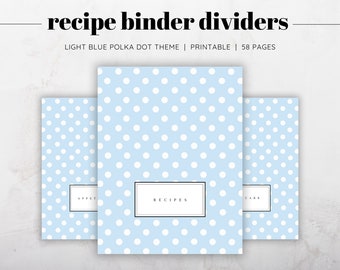 Light Blue Polka Dots Rezeptordner-Teiler, Rezeptordner bedruckbare Abschnitte, Rezeptordner-Kit, Blumenrezeptordner, Rezeptordnergeschenk
