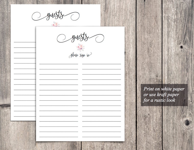 Bridal Shower Guest Sign in Sheet Blush Floral Bridal Shower Etsy