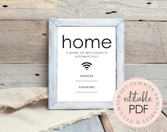 Home Is Where The WiFi Connects Printable Sign, WiFi Password Sign Printable, Editable WiFi Sign, Home WiFi Password Sign, 8x10 WiFi Sign
