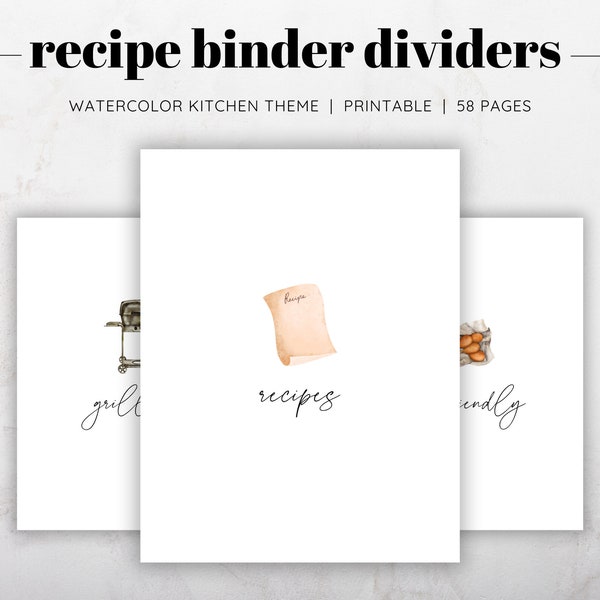 Watercolor Kitchen Recipe Binder Dividers, Recipe Binder Printable Sections, Recipe Binder Kit, Floral Recipe Binder, Recipe Binder Gift