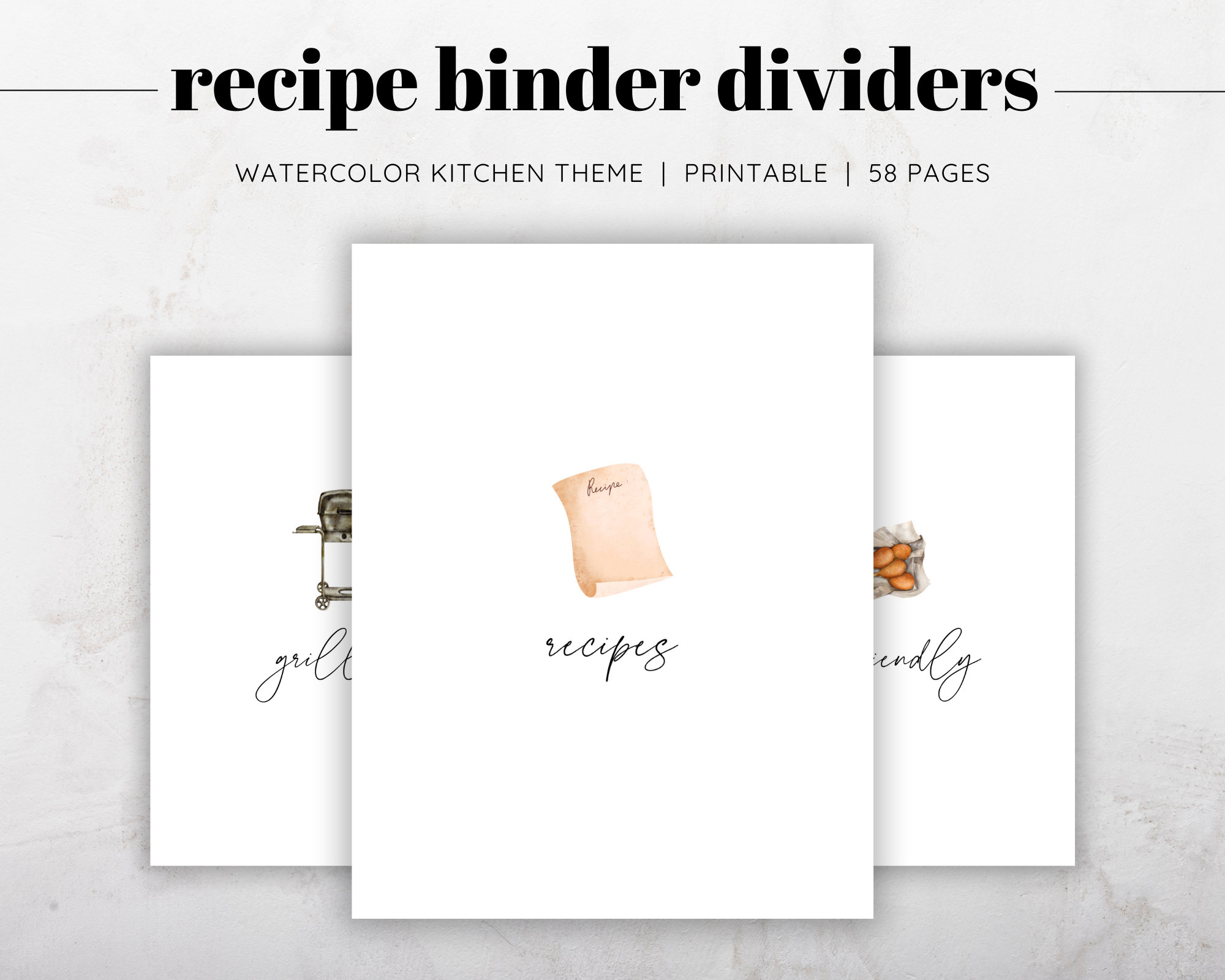 Watercolor Kitchen Recipe Binder Dividers, Recipe Binder Printable ...