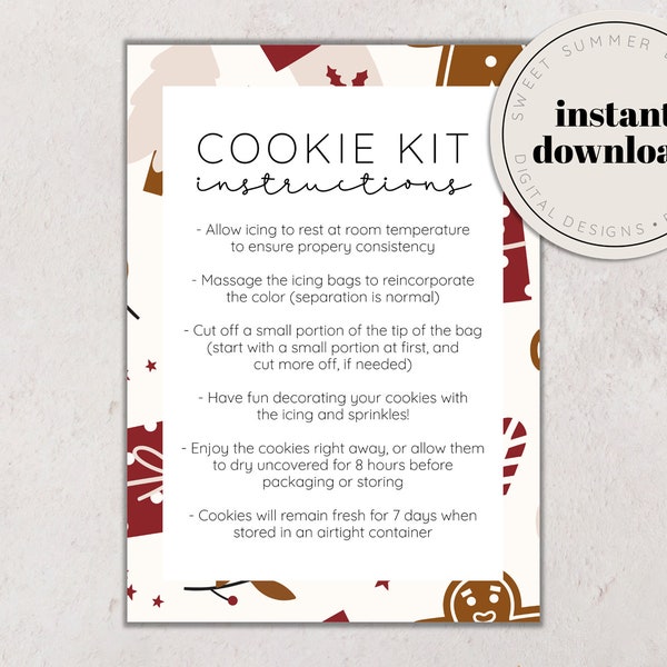 Gingerbread Man Printable Cookie Kit Instructions, Cookie Kit Directions Card, Holiday Cookie Kit Card, DIY Cookie Kit Printable