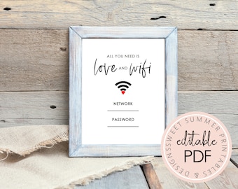 Love and WiFi Password Printable Sign, WiFi Password Sign Printable, Editable WiFi Sign, Home WiFi Password Sign, 8x10 WiFi Sign