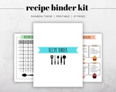 Recipe Binder Kit Printable, Recipe Binder Kit Templates, Printable Recipe Cards, Rainbow Theme Recipe Binder, Colorful Banners Recipe Kit