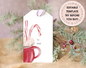 Hot Cocoa Gift Tag Printable, Editable Christmas Gift Tag, Holiday Tag Printable, Christmas Gift Tag Editable, Editable Xmas