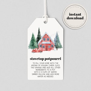 Etichetta Potpourri sul piano cottura Winter House stampabile, Etichetta Potpourri Simmer, Etichetta Potpourri di Natale, Etichetta regalo di Natale stampabile