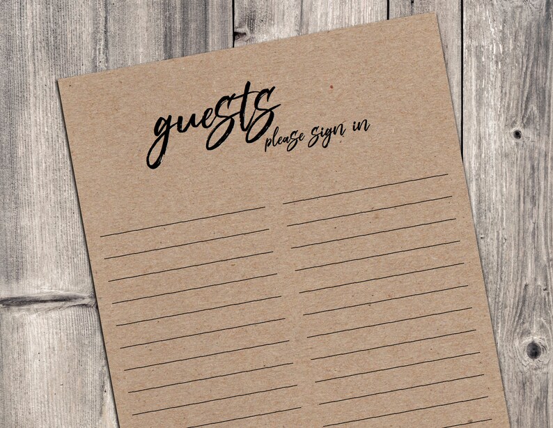 Bridal Shower Guest Sign in Sheet Rustic Bridal Shower Guest Etsy