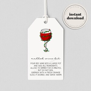 Mulled Wine Kit Lights Tag Printable, Mulled Wine Instructions, Simmer Potpourri Tag, Christmas Potpourri Tag, Christmas Gift Printable