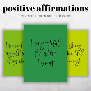 40 carte stampabili con affermazioni positive verdi, carte stampabili promemoria quotidiano, carte amore per se stessi, carte stampabili motivazionali, carte giornaliere