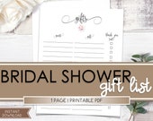 Bridal Shower Gift List, Blush Floral Gift List, Baby Shower Gift List, Baby Shower Gift, Bridal Shower Signs, Floral Bridal Shower Games