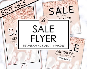 Rose Gold Glitter Black Friday Bearbeitbare Instagram-Anzeige, bearbeitbarer Verkaufsflyer, Feiertagsanzeige, Instagram-Anzeigenvorlage, Social Media-Anzeigenvorlage