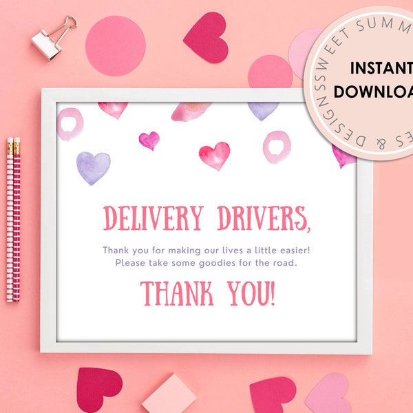 Valentine's Day Watercolor Delivery Drivers Sign Printable, Delivery Drivers Printable, Delivery Drivers Thank You, 8x10 Printable