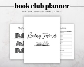Reading Journal Printable, Book Club Planner Printable, Reading List, Reading Log, Book Review, Reading Wishlist, Bookshelf Coloring Page