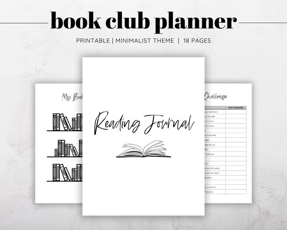Reading Journal Printable, Book Club Planner Printable, Reading List,  Reading Log, Book Review, Reading Wishlist, Bookshelf Coloring Page 