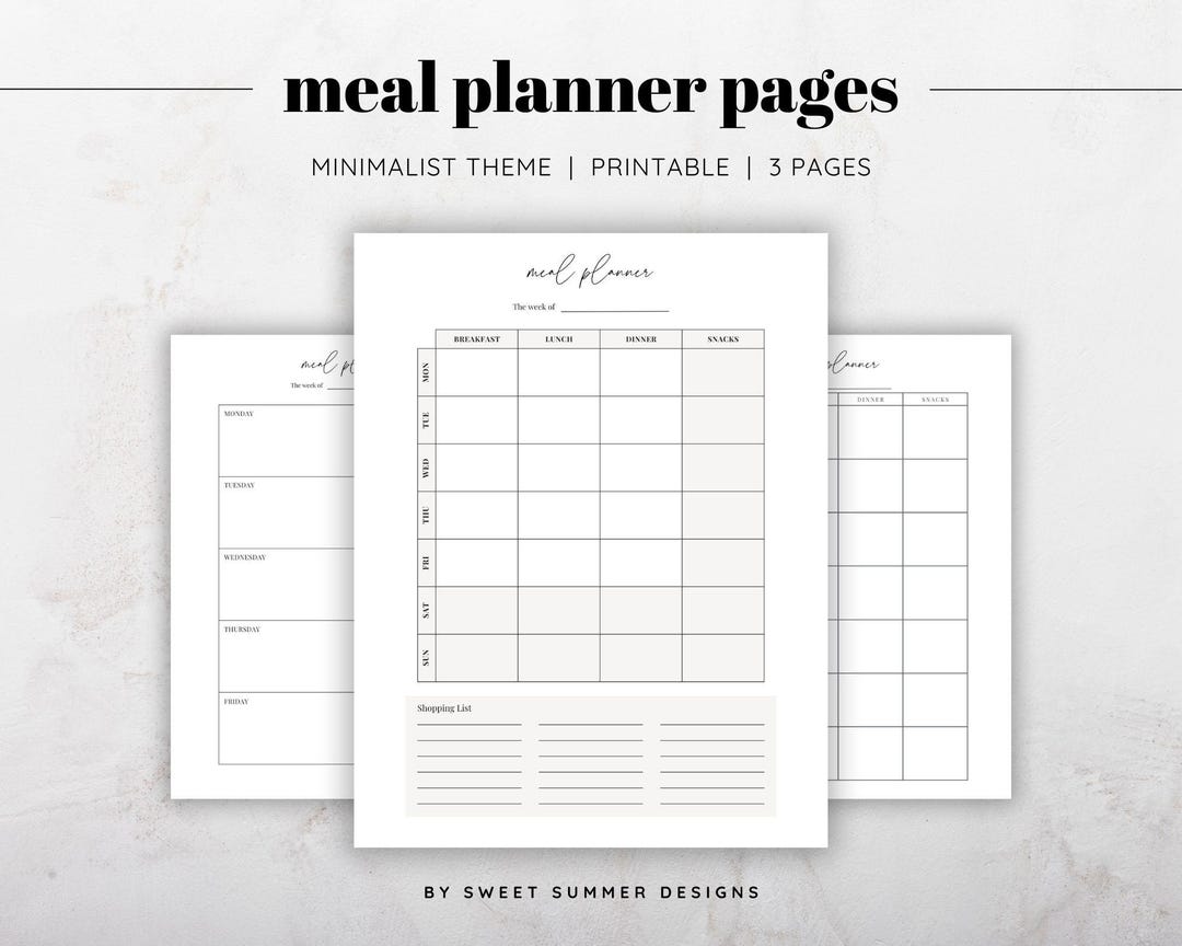 Minimalist Meal Planner Printable | Weekly Meal Planning Template | 3 ...