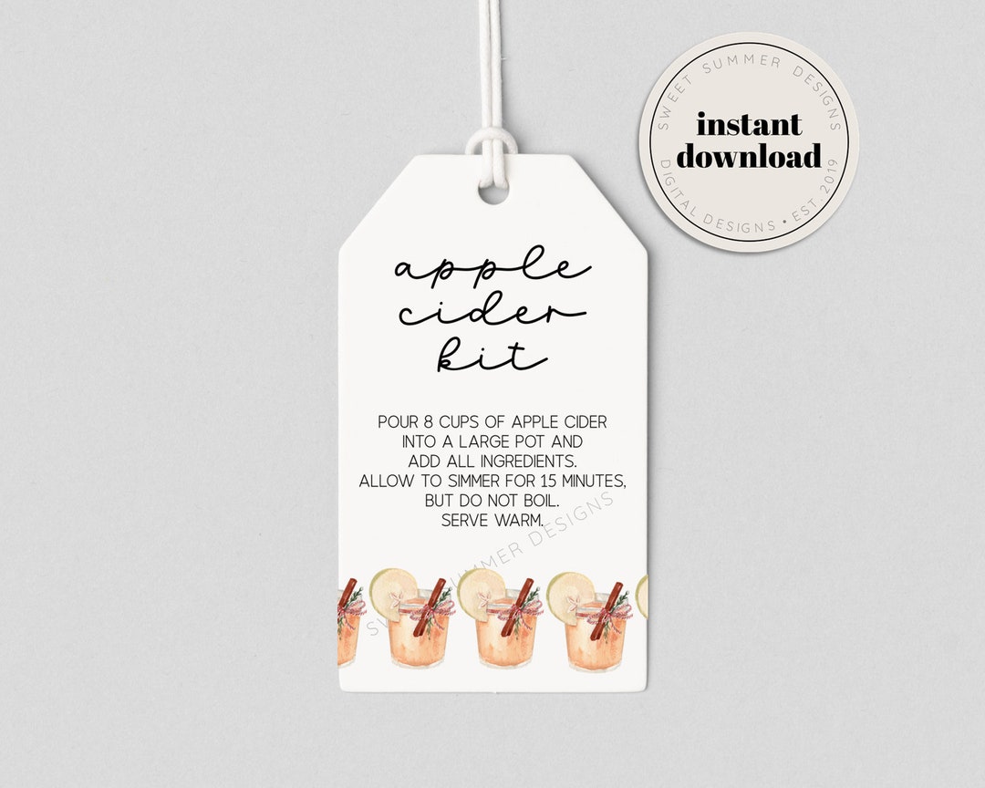 Apple Cider Kit Drinks Tag Printable Mulled Wine Etsy