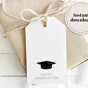 Happy Graduation Gift Tag Printable, Minimalist Grad Gift Tag ...