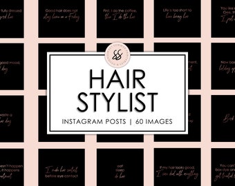 60 Hair Stylist Black and Rose Gold Instagram Posts, Hair Stylist Quotes, Social Media Posts, Instagram Hair Templates, Hair Stylist Quotes