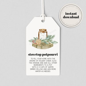 Etichetta per potpourri sul piano cottura alla menta piperita arancione stampabile, etichetta per potpourri a fuoco lento, etichetta per potpourri di Natale, etichetta per regalo di Natale stampabile