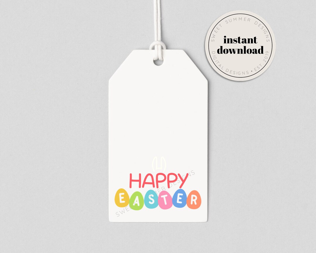 Happy Easter Eggs Gift Tag Printable, Easter Basket Printable, Simmer ...