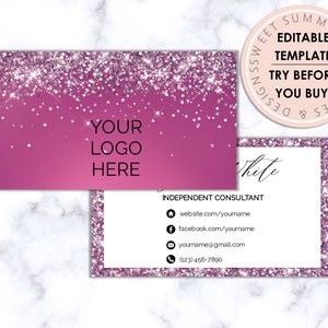 Plum Holographic Glitter Editable Business Card, Printable Makeup Business Card, Salon Business Card, Printable Jewelry Business Card