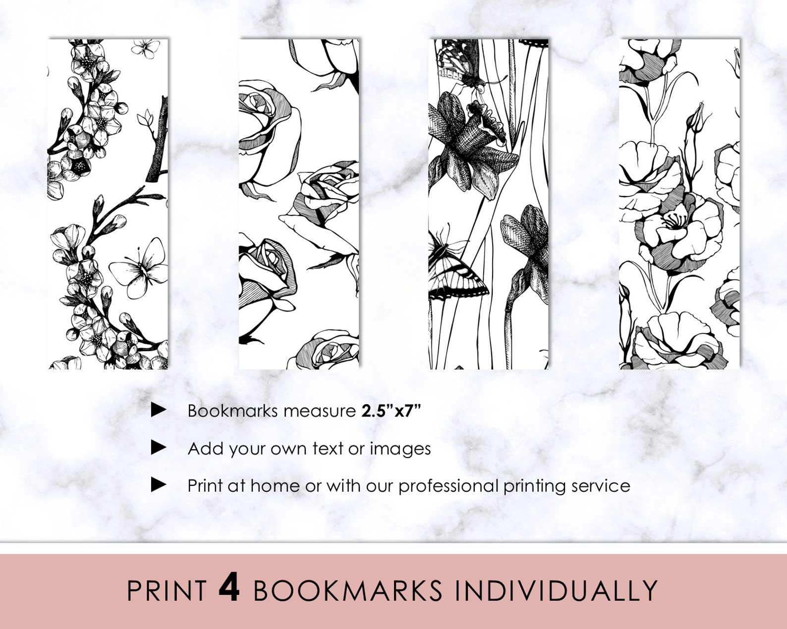 Black Floral Editable Printable Bookmark Floral Print - Etsy