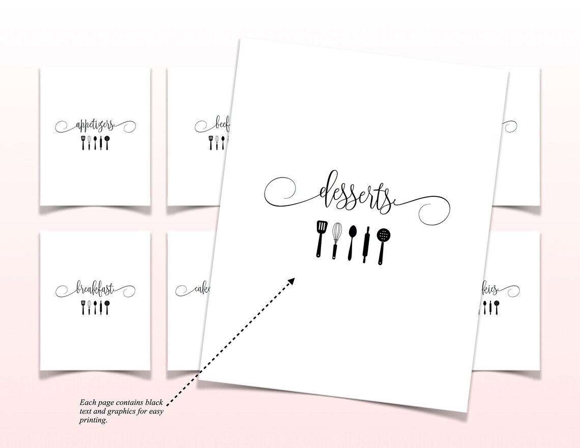 Recipe Binder Dividers Recipe Binder Printable Sections - Etsy Canada