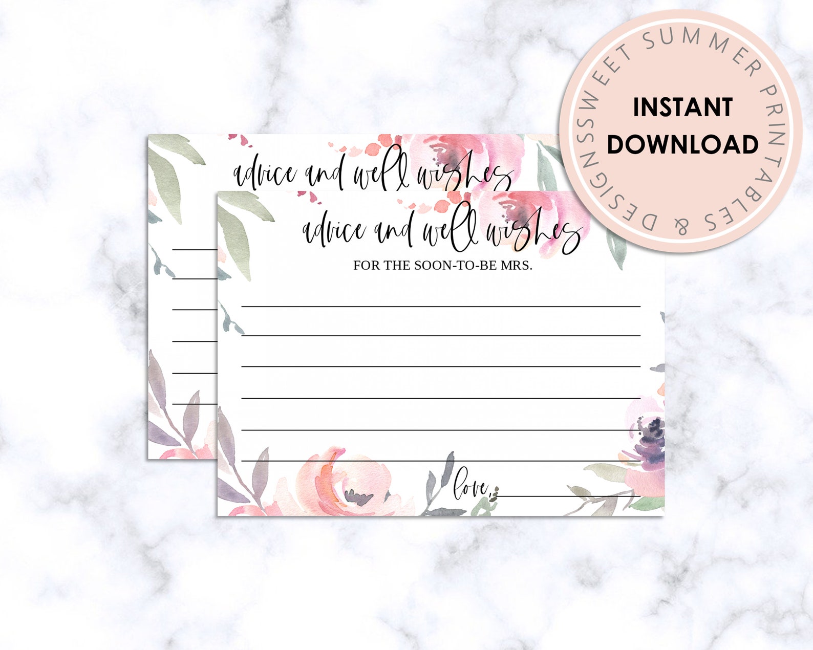 Bridal Shower Advice Card Printable Blush Floral Bridal | Etsy