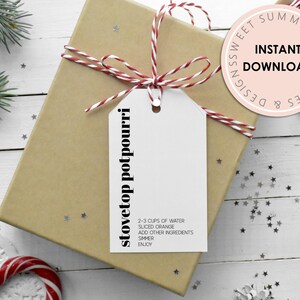 Minimalistisk julspishällspotpurri-etikett utskrivbar, simmerpotpurri-etikett, julpotpurri, utskrivbar julklappsetikett, potpurri