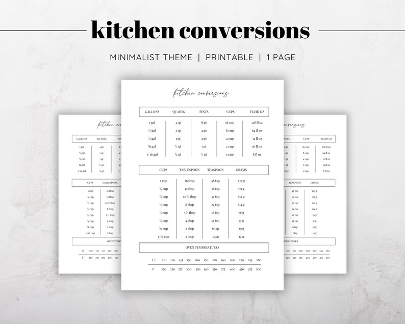 Minimalist Kitchen Conversions Chart Printable | Cooking Measurement ...