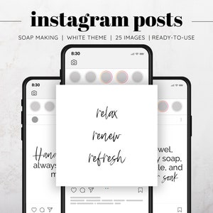 25 Soap Making White & Black Instagram Posts, Soap Maker Quotes, Social Media Posts, Instagram Soap Template, Handmade Soap Shop Branding